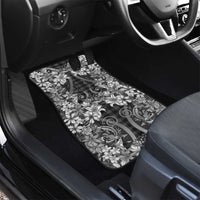 Hawaii Palaka Car Mats Black Tribal Pattern With Tropical Flowers - Polynesian Pride