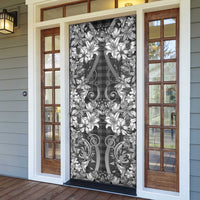 Hawaii Palaka Door Cover Black Tribal Pattern With Tropical Flowers - Polynesian Pride