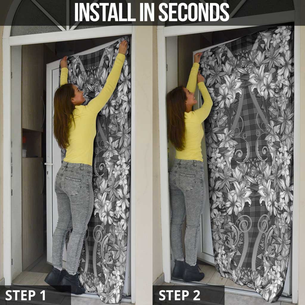 Hawaii Palaka Door Cover Black Tribal Pattern With Tropical Flowers - Polynesian Pride