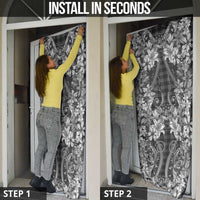 Hawaii Palaka Door Cover Black Tribal Pattern With Tropical Flowers - Polynesian Pride