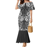 Hawaii Palaka Family Matching Mermaid Dress and Hawaiian Shirt Black Tribal Pattern With Tropical Flowers - Polynesian Pride