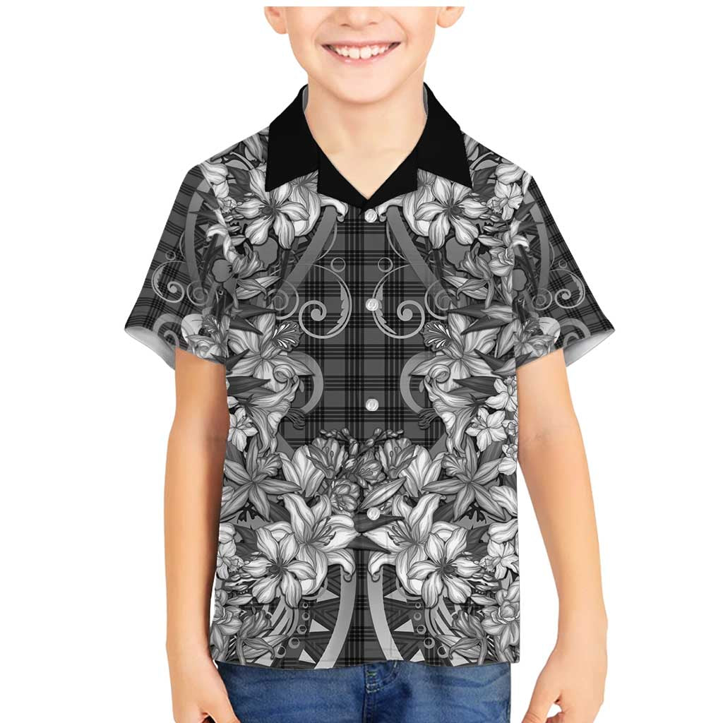 Hawaii Palaka Family Matching Mermaid Dress and Hawaiian Shirt Black Tribal Pattern With Tropical Flowers - Polynesian Pride