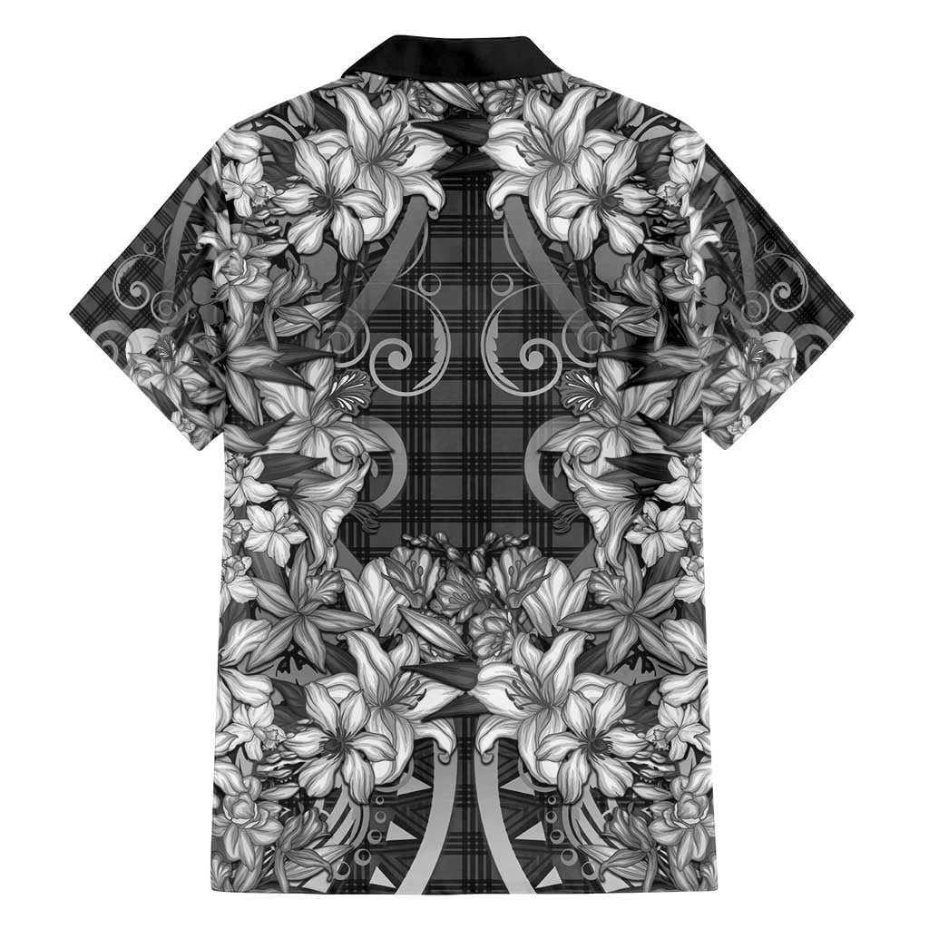 Hawaii Palaka Family Matching Puletasi and Hawaiian Shirt Black Tribal Pattern With Tropical Flowers - Polynesian Pride