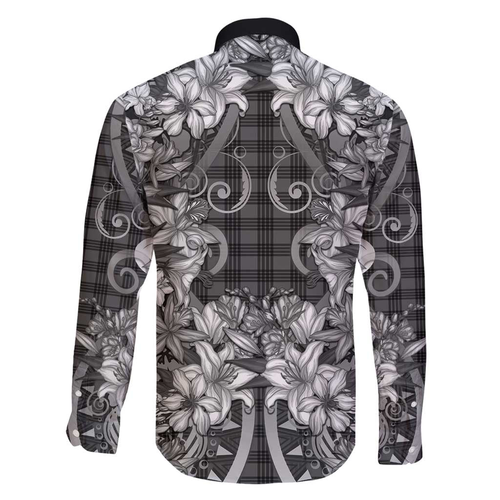 Hawaii Palaka Family Matching Puletasi and Hawaiian Shirt Black Tribal Pattern With Tropical Flowers - Polynesian Pride