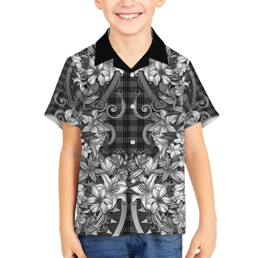 Hawaii Palaka Family Matching Summer Maxi Dress and Hawaiian Shirt Black Tribal Pattern With Tropical Flowers - Polynesian Pride