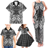 Hawaii Palaka Family Matching Tank Maxi Dress and Hawaiian Shirt Black Tribal Pattern With Tropical Flowers - Polynesian Pride