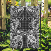 Hawaii Palaka Garden Flag Black Tribal Pattern With Tropical Flowers - Polynesian Pride