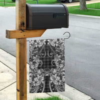 Hawaii Palaka Garden Flag Black Tribal Pattern With Tropical Flowers - Polynesian Pride