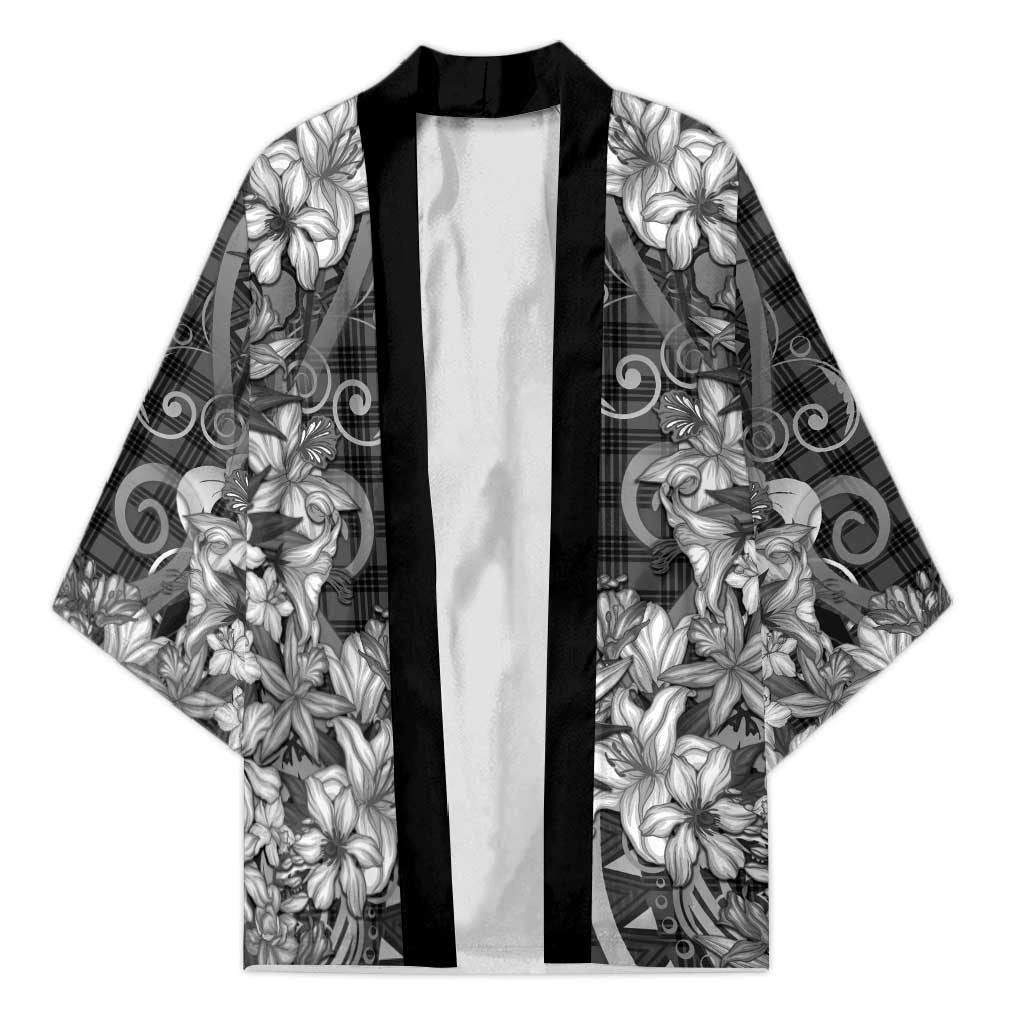 Hawaii Palaka Kimono Black Tribal Pattern With Tropical Flowers - Polynesian Pride