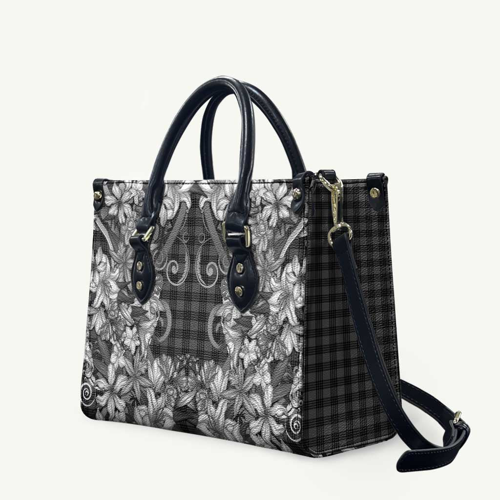 Hawaii Palaka Leather Bag Black Tribal Pattern With Tropical Flowers - Polynesian Pride