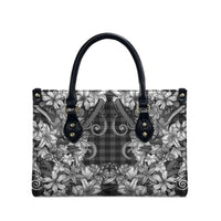 Hawaii Palaka Leather Bag Black Tribal Pattern With Tropical Flowers - Polynesian Pride