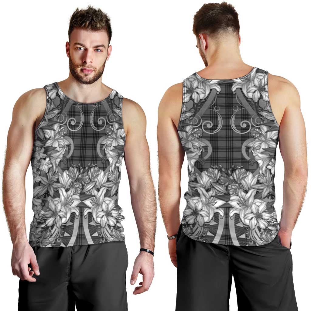 Hawaii Palaka Men Tank Top Black Tribal Pattern With Tropical Flowers - Polynesian Pride