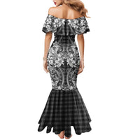 Hawaii Palaka Mermaid Dress Black Tribal Pattern With Tropical Flowers - Polynesian Pride