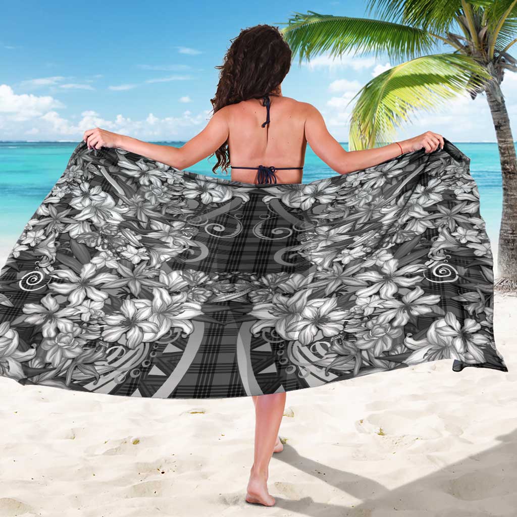 Hawaii Palaka Sarong Black Tribal Pattern With Tropical Flowers - Polynesian Pride