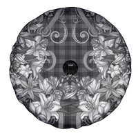 Hawaii Palaka Spare Tire Cover Black Tribal Pattern With Tropical Flowers - Polynesian Pride