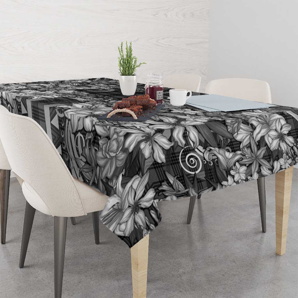 Hawaii Palaka Tablecloth Black Tribal Pattern With Tropical Flowers - Polynesian Pride