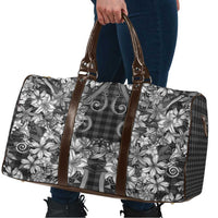 Hawaii Palaka Travel Bag Black Tribal Pattern With Tropical Flowers - Polynesian Pride