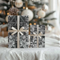 Hawaii Palaka Wrapping Paper Black Tribal Pattern With Tropical Flowers - Polynesian Pride