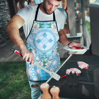 Hawaii Cyan Palaka Apron With Tapa Pattern Tropical Flowers - Polynesian Pride