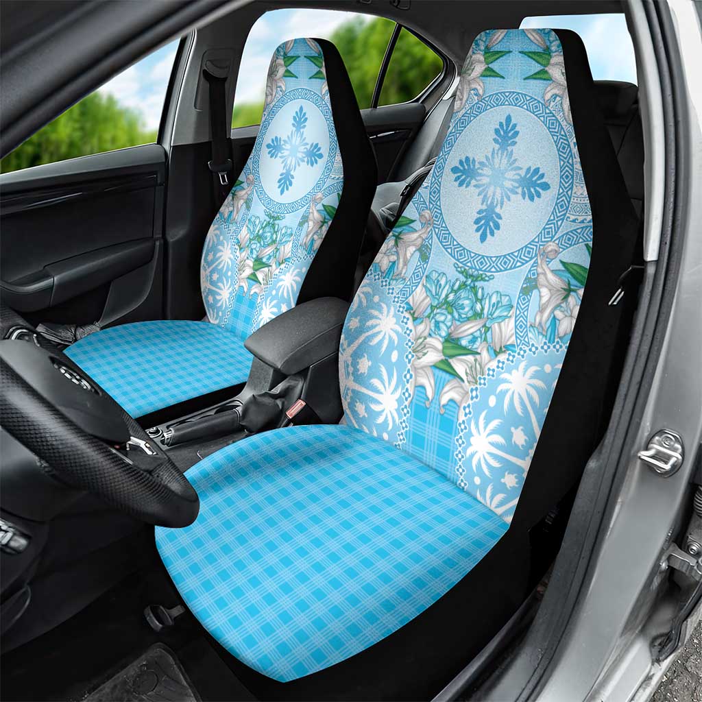 Hawaii Cyan Palaka Car Seat Cover With Tapa Pattern Tropical Flowers - Polynesian Pride
