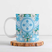 Hawaii Cyan Palaka Ceramic Mug With Tapa Pattern Tropical Flowers - Polynesian Pride