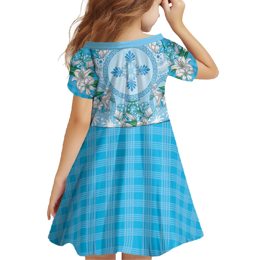 Hawaii Cyan Palaka Family Matching Off Shoulder Maxi Dress and Hawaiian Shirt With Tapa Pattern Tropical Flowers - Polynesian Pride