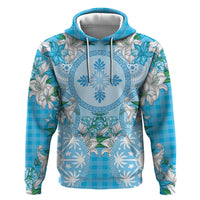 Hawaii Cyan Palaka Hoodie With Tapa Pattern Tropical Flowers - Polynesian Pride