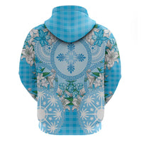 Hawaii Cyan Palaka Hoodie With Tapa Pattern Tropical Flowers - Polynesian Pride