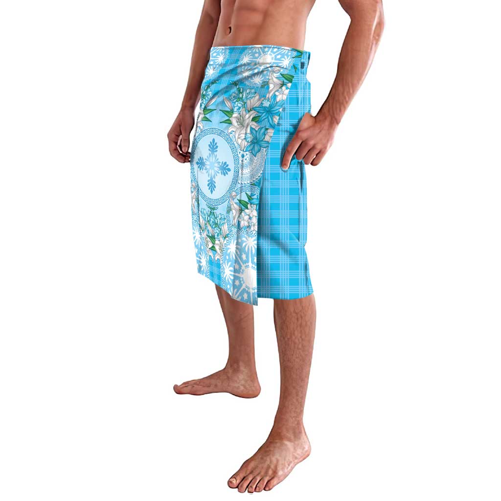 Hawaii Cyan Palaka Lavalava With Tapa Pattern Tropical Flowers - Polynesian Pride