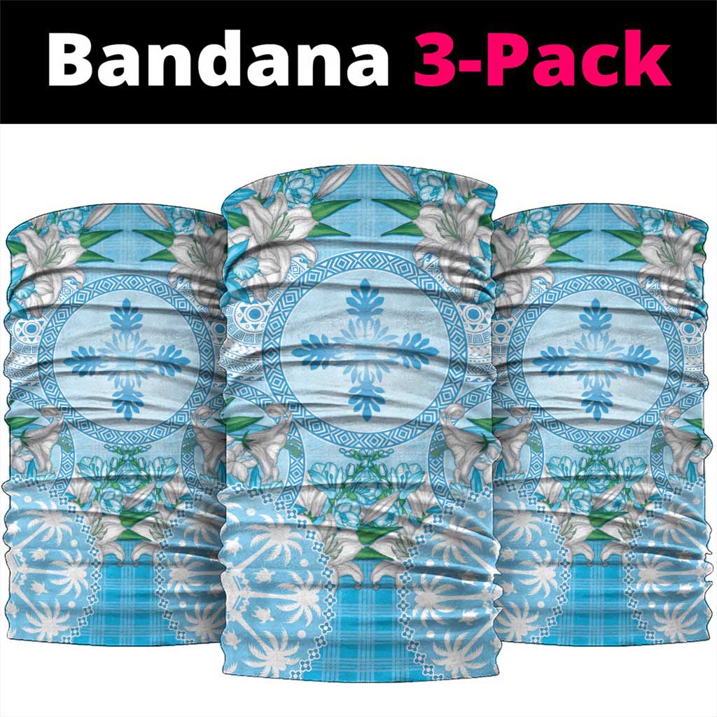 Hawaii Cyan Palaka Neck Gaiter With Tapa Pattern Tropical Flowers - Polynesian Pride