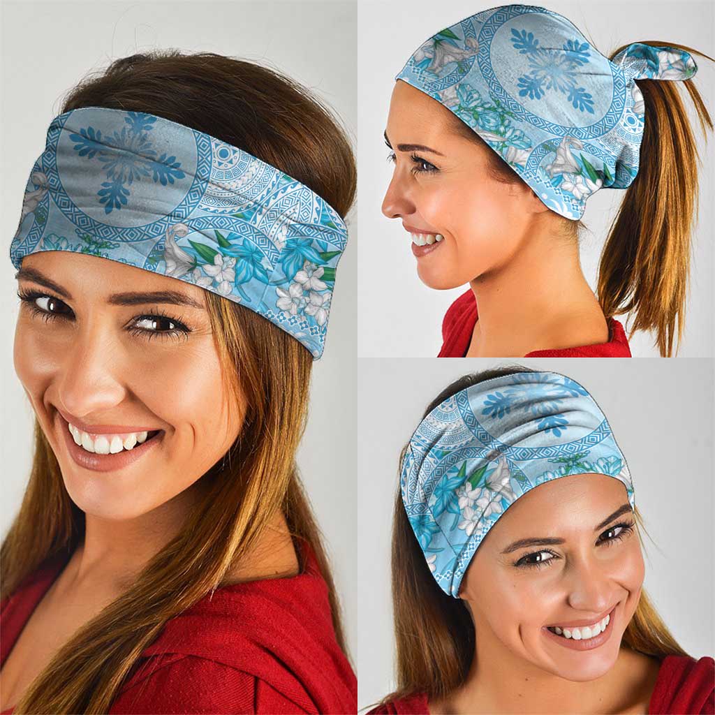 Hawaii Cyan Palaka Neck Gaiter With Tapa Pattern Tropical Flowers - Polynesian Pride