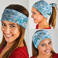 Hawaii Cyan Palaka Neck Gaiter With Tapa Pattern Tropical Flowers - Polynesian Pride
