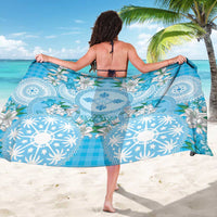 Hawaii Cyan Palaka Sarong With Tapa Pattern Tropical Flowers - Polynesian Pride