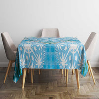 Hawaii Cyan Palaka Tablecloth With Tapa Pattern Tropical Flowers - Polynesian Pride