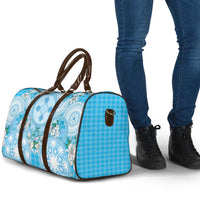 Hawaii Cyan Palaka Travel Bag With Tapa Pattern Tropical Flowers - Polynesian Pride