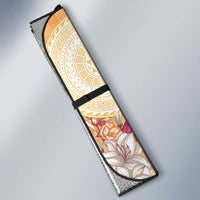 Hawaii Peach Palaka Auto Sun Shade With Tapa Pattern Tropical Flowers - Polynesian Pride