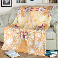 Hawaii Peach Palaka Blanket With Tapa Pattern Tropical Flowers - Polynesian Pride