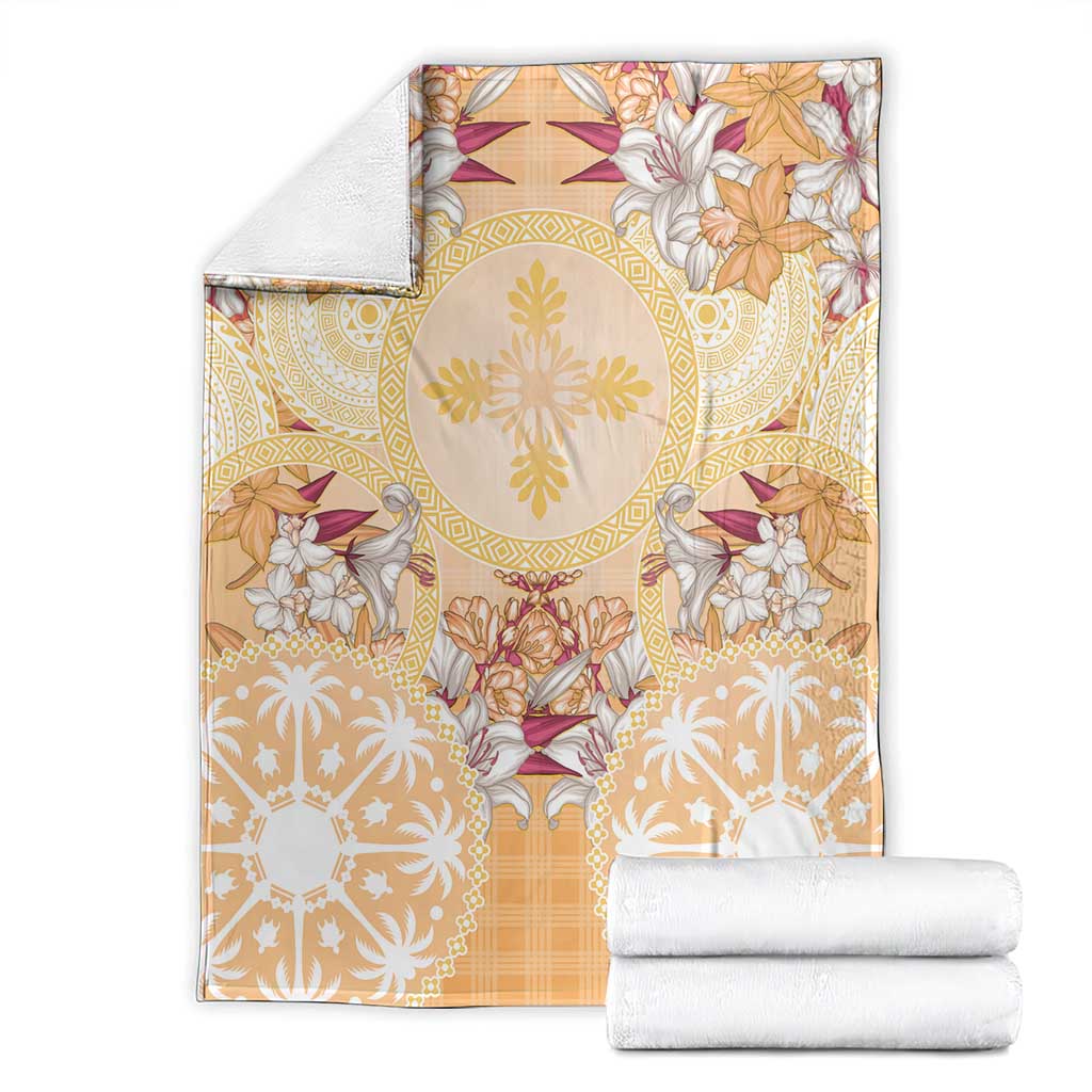 Hawaii Peach Palaka Blanket With Tapa Pattern Tropical Flowers - Polynesian Pride