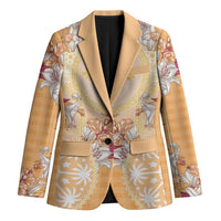 Hawaii Peach Palaka Blazer With Tapa Pattern Tropical Flowers - Polynesian Pride