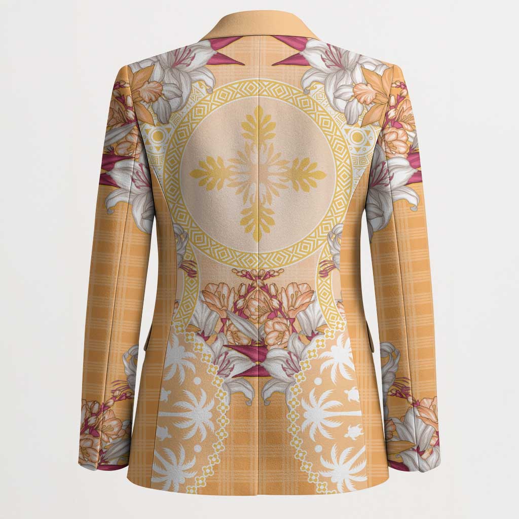 Hawaii Peach Palaka Blazer With Tapa Pattern Tropical Flowers - Polynesian Pride