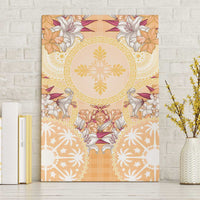 Hawaii Peach Palaka Canvas Wall Art With Tapa Pattern Tropical Flowers - Polynesian Pride