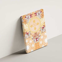 Hawaii Peach Palaka Canvas Wall Art With Tapa Pattern Tropical Flowers - Polynesian Pride