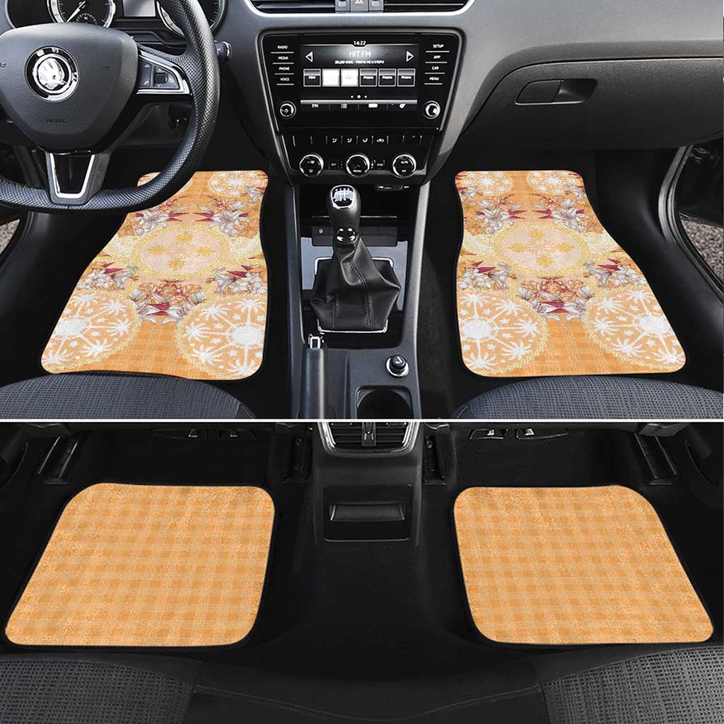 Hawaii Peach Palaka Car Mats With Tapa Pattern Tropical Flowers - Polynesian Pride