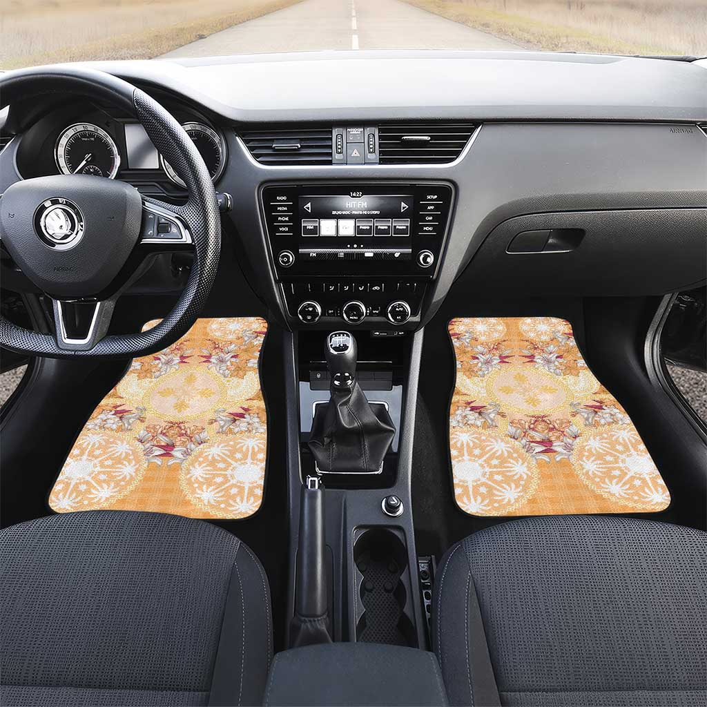 Hawaii Peach Palaka Car Mats With Tapa Pattern Tropical Flowers - Polynesian Pride