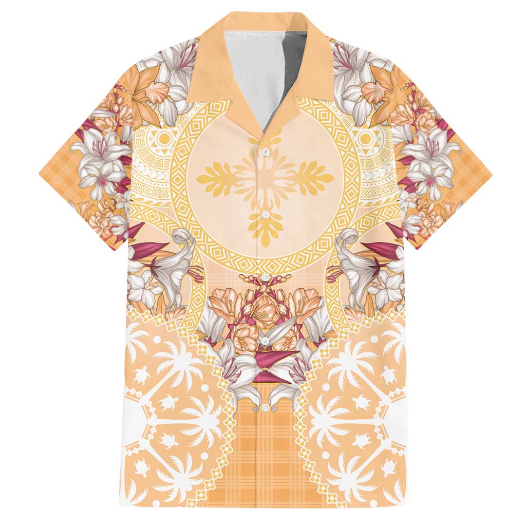 Hawaii Peach Palaka Family Matching Puletasi and Hawaiian Shirt With Tapa Pattern Tropical Flowers - Polynesian Pride
