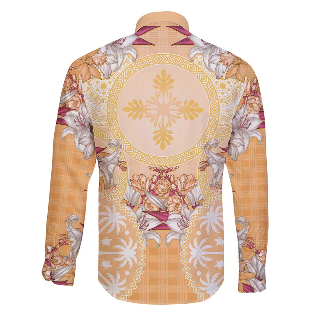 Hawaii Peach Palaka Family Matching Puletasi and Hawaiian Shirt With Tapa Pattern Tropical Flowers - Polynesian Pride