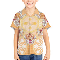 Hawaii Peach Palaka Family Matching Puletasi and Hawaiian Shirt With Tapa Pattern Tropical Flowers - Polynesian Pride