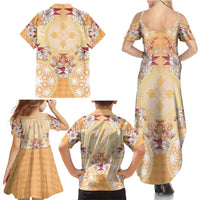 Hawaii Peach Palaka Family Matching Summer Maxi Dress and Hawaiian Shirt With Tapa Pattern Tropical Flowers - Polynesian Pride