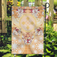 Hawaii Peach Palaka Garden Flag With Tapa Pattern Tropical Flowers - Polynesian Pride