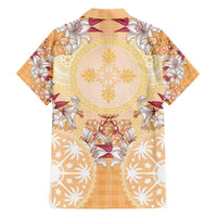 Hawaii Peach Palaka Hawaiian Shirt With Tapa Pattern Tropical Flowers - Polynesian Pride